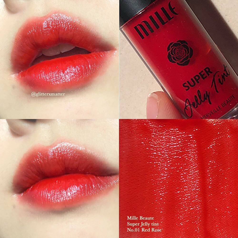 Mille Super Jelly Tint #01 Red Rose 3.7 g ทินท์เนื้อเจลลี่ ล็อคริมฝีปากคุณให้สีสดสวยยาวนานข้ามวัน 